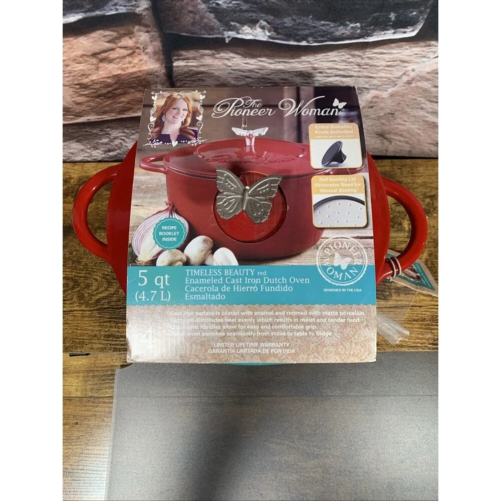 Retired Pioneer Woman Timeless Beauty Red Enameled Cast Iron 5 Qt Dutch Oven NIB